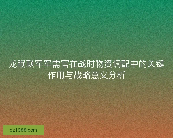 龙眠联军军需官在战时物资调配中的关键作用与战略意义分析